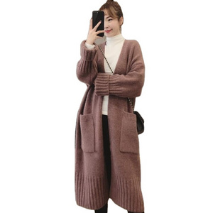 Long Length Plus Size Coat Thick Sweater Open Front Cardigan Knitwear with Pockets 2022 Wholesale New Loose Causal Autumn Winter