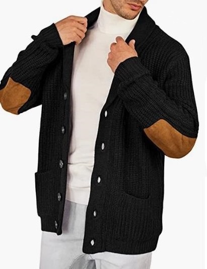 Button Down Embroidery Fashion Knit Oversized  Winter Mens Shawl Collar Knitted Sweater Cardigan With Pocke