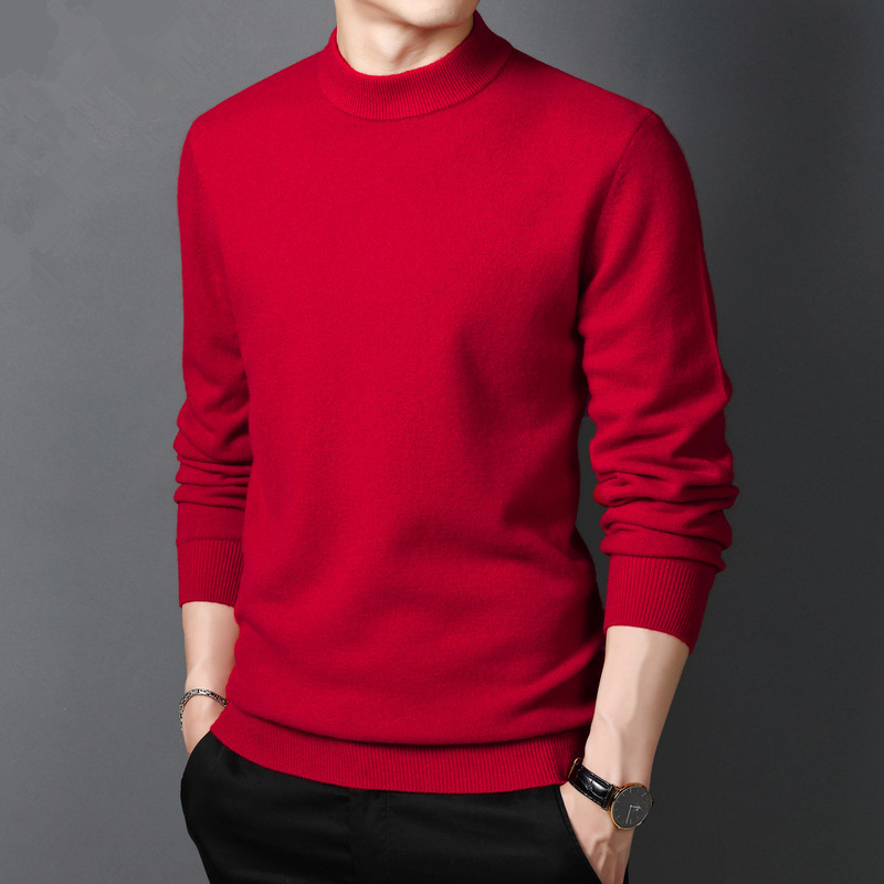 Design Customized 100% Cashmere Half High Neck Plain Winter Thick Knitwear Sweater Mens Pullover Sweater