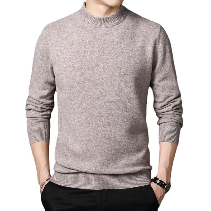 Design Customized 100% Cashmere Half High Neck Plain Winter Thick Knitwear Sweater Mens Pullover Sweater