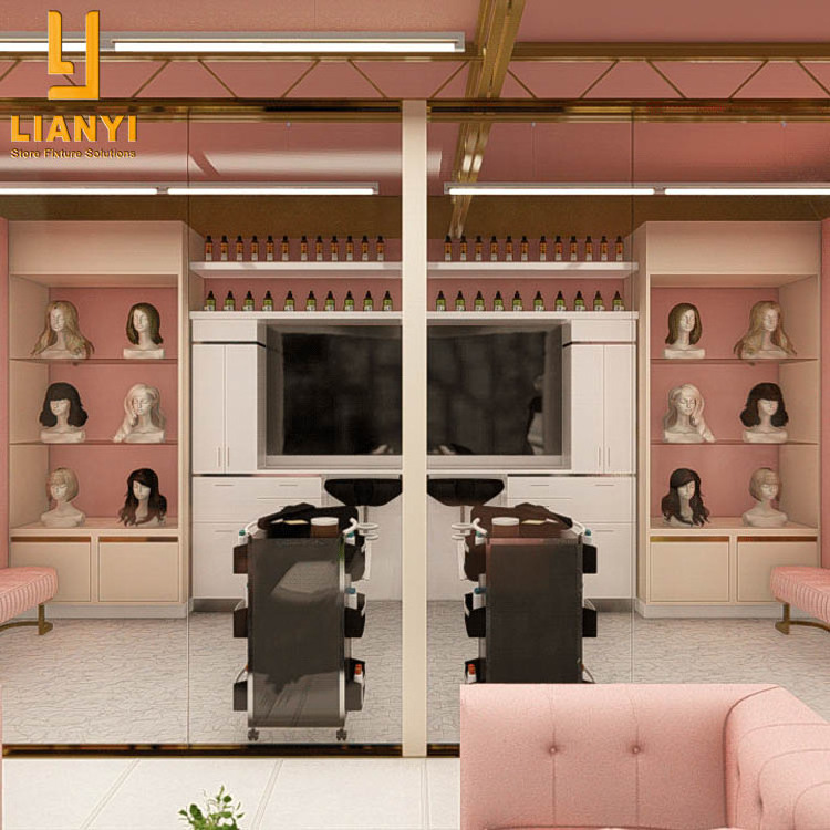 Fashion Clothing Store and Hair Salon Design Wig Stand Hair Extensions Display Cabinet