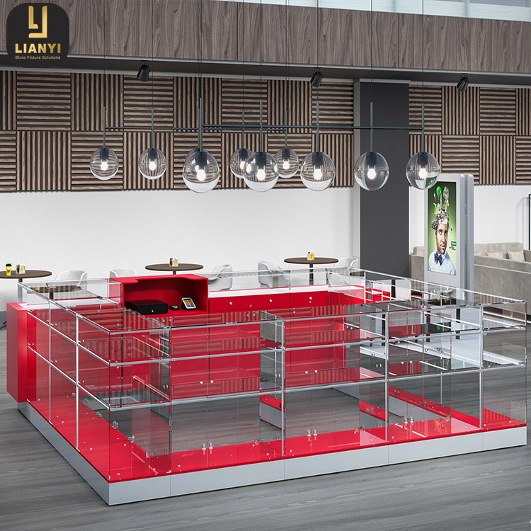 Shopping Mall Kiosk Store Glass Shelves Counter Showcase Display Cabinets for Cell Phone Storage