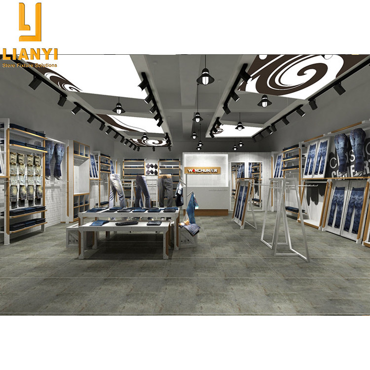 Jeans Cloth Shop Interior Design Ideas Wooden Pants Counter Shelves Jeans Display Rack