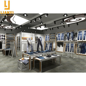 Jeans Cloth Shop Interior Design Ideas Wooden Pants Counter Shelves Jeans Display Rack