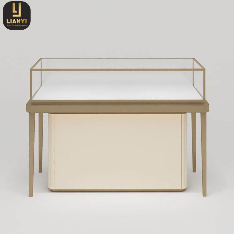 Gold Locking Jewelry Display Case Shopping Mall Jade Commercial Counter Glass Jewellery Watch Display Cabinet