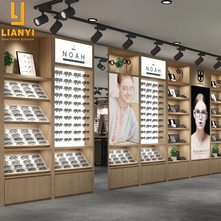 Wall Optical Display Cabinet Factory Direct Made Wooden Sunglasses Display Rack for Glasses Store