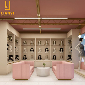 Fashion Clothing Store and Hair Salon Design Wig Stand Hair Extensions Display Cabinet