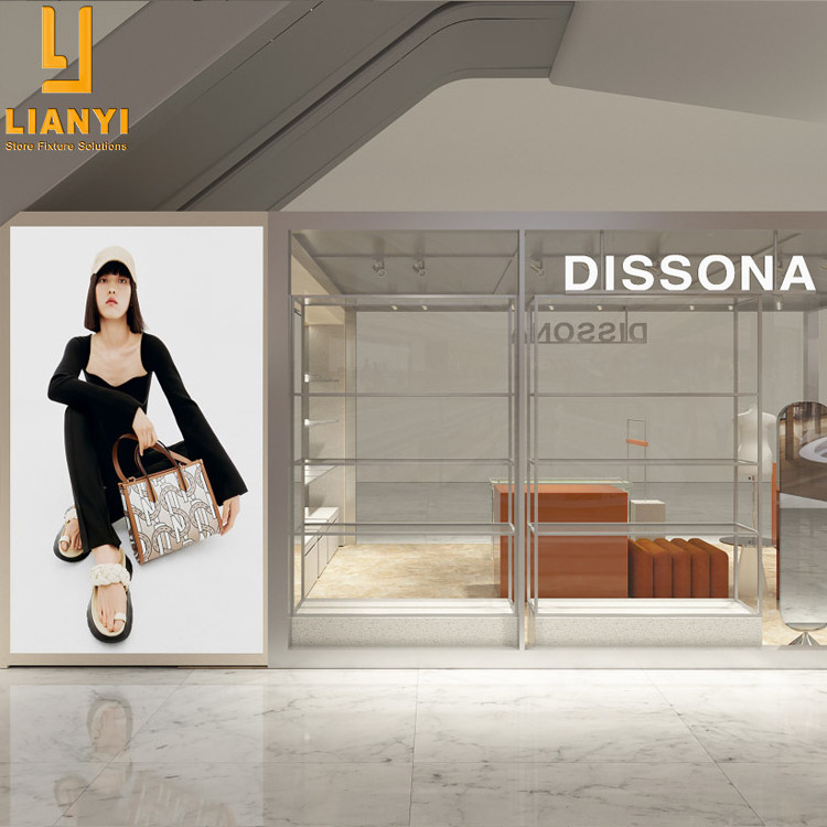 Modern Handbag Display Showcase Glass Shelf Display Cabinet for Mall Kiosk Design