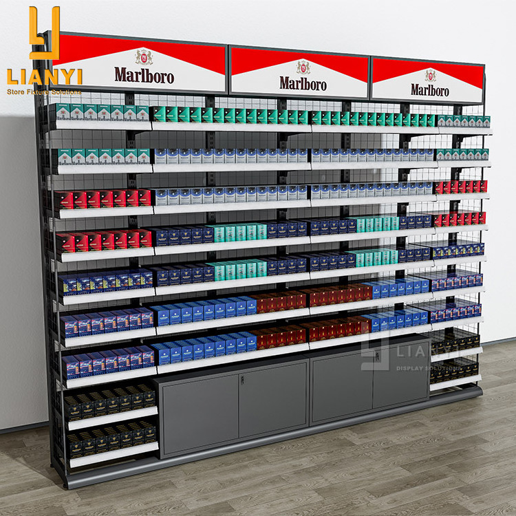 China factory direct tobacco rack cigarettes display shelves with base cabinets