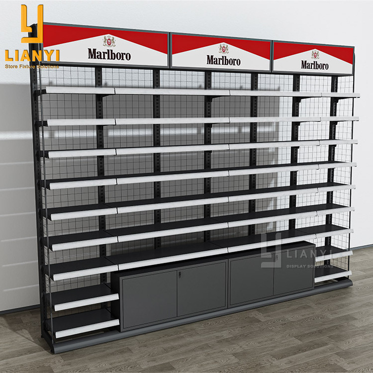 China factory direct tobacco rack cigarettes display shelves with base cabinets