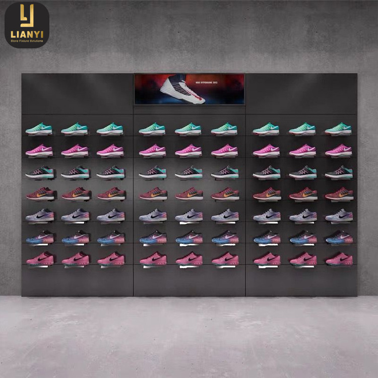 Fashion Sport Shop Showcase Shoe Wall Mounted Sneaker Shelves Rack Display