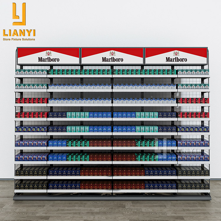 China factory direct tobacco rack cigarettes display shelves with base cabinets