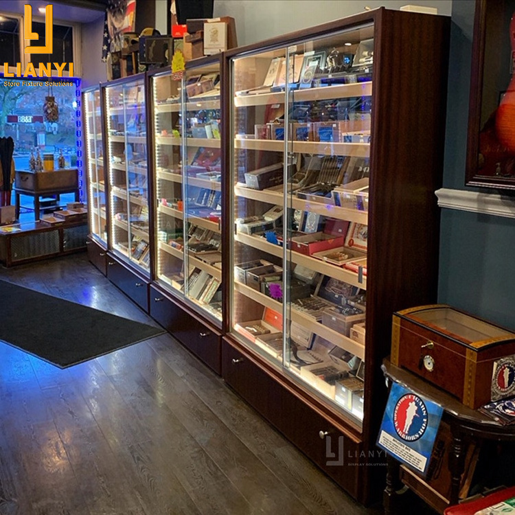 Smoke Shop Furnitures Supplies Wooden Display Cabinet for Cigar Display