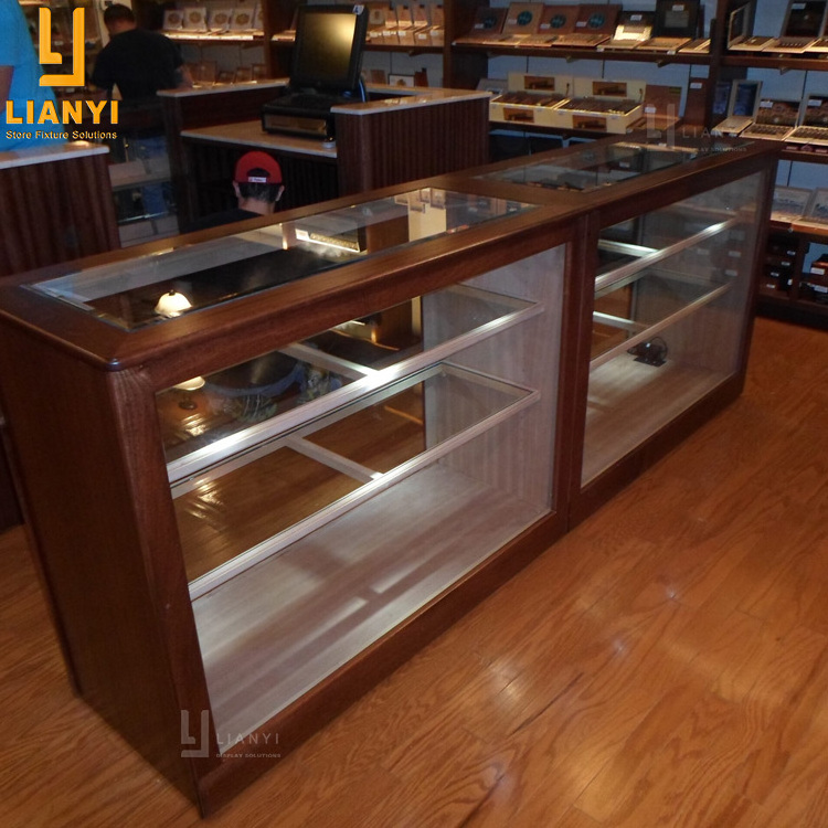 Smoke Shop Furnitures Supplies Wooden Display Cabinet for Cigar Display