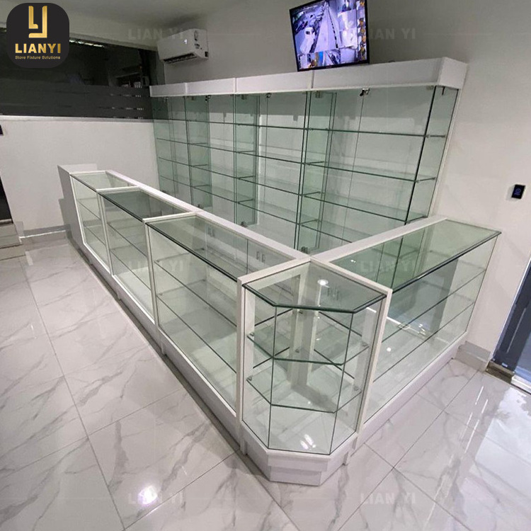 Retail Shop Supplies Full Vision Clear Glass Display Counter Medical Store Cabinet Design Wall Pharmacy Showcases