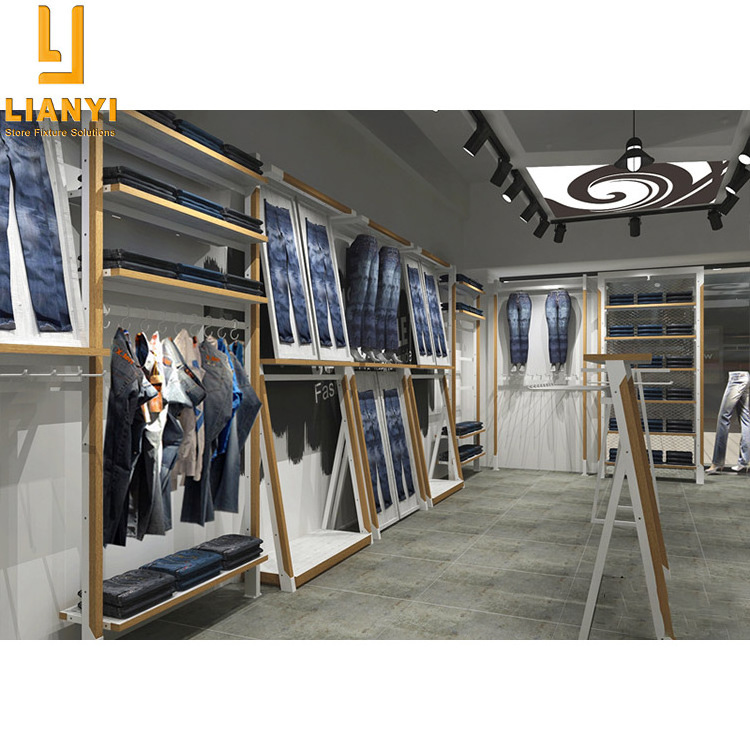 Jeans Cloth Shop Interior Design Ideas Wooden Pants Counter Shelves Jeans Display Rack