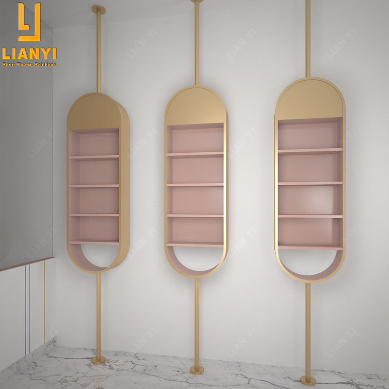 Unique Design Ideas Beauty Salon Products Display Cabinets Cosmetic Nail Wall Display Shelves