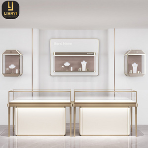 Gold Locking Jewelry Display Case Shopping Mall Jade Commercial Counter Glass Jewellery Watch Display Cabinet