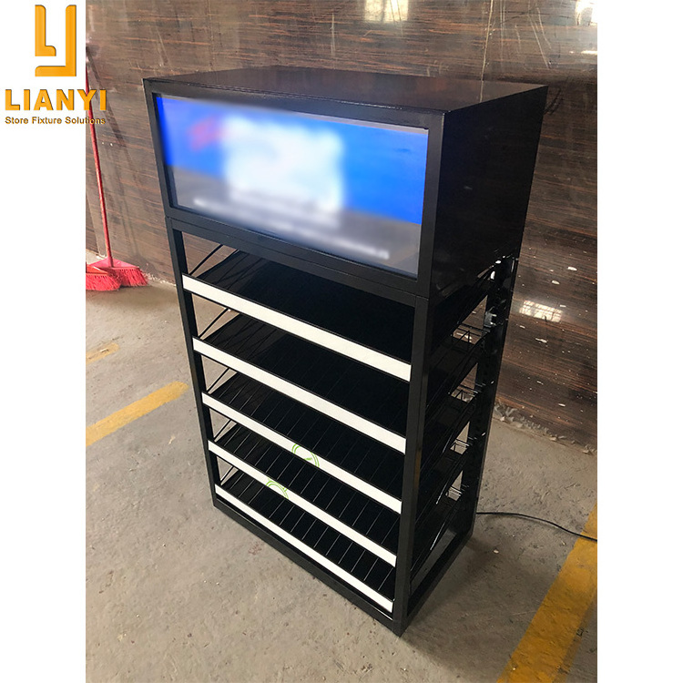 Custom Floor Nail Polish Rack Led Metal Lipstick Display Stand With Adjustable Shelves