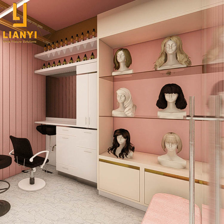 Fashion Clothing Store and Hair Salon Design Wig Stand Hair Extensions Display Cabinet