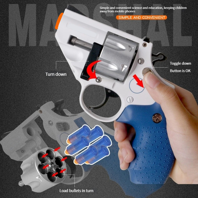 Sky Marshal Revolver Blaster Toy Gun Soft Bullet Gun Burst Simulation Metal Alloy Can Launch Children's Toy Small Pistol