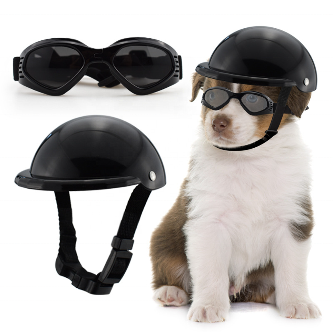 Funny Pet Doggie Motorcycles Bike Helmet with sunglasses hatfor Sun Rain Protection Helmet Cats Dog Cosplay Costume Cool Hats