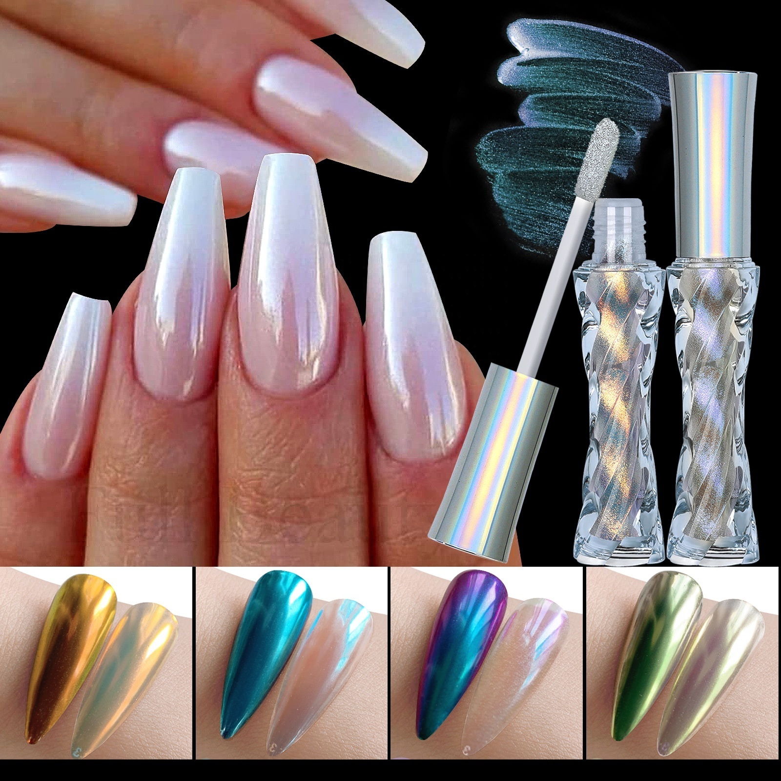 New Hot Selling 6 Colors Moonlight Magic Mirror Nail Powder Liquid Mirror Chrome Powder Nail Art Decorations