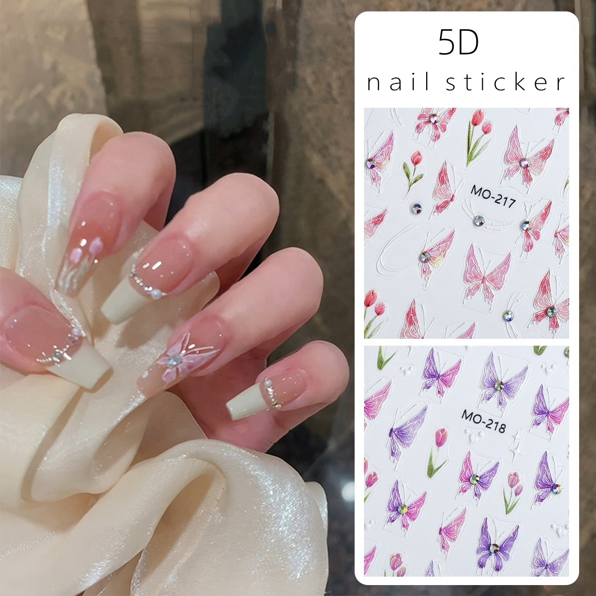 New DIY Butterfly Flower Adhesive Decal Nail Art Stickers Decals 5D Crystal Magic Flash Diamond Nail Sticker for Nail Art Design