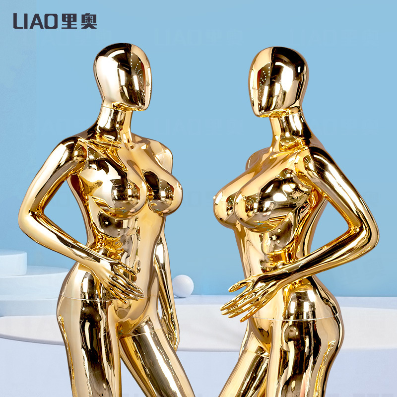 Golden chromed color plus size mannequin female full-body Sexy Girl Big Bust Ass plastic dummy model for store window display