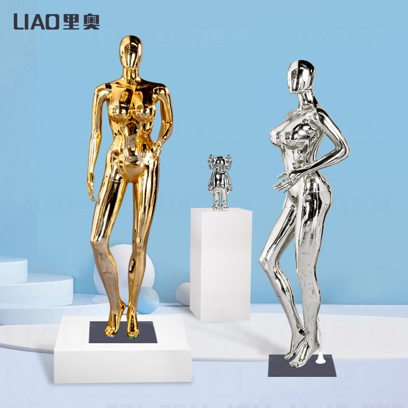 Golden chromed color plus size mannequin female full-body Sexy Girl Big Bust Ass plastic dummy model for store window display