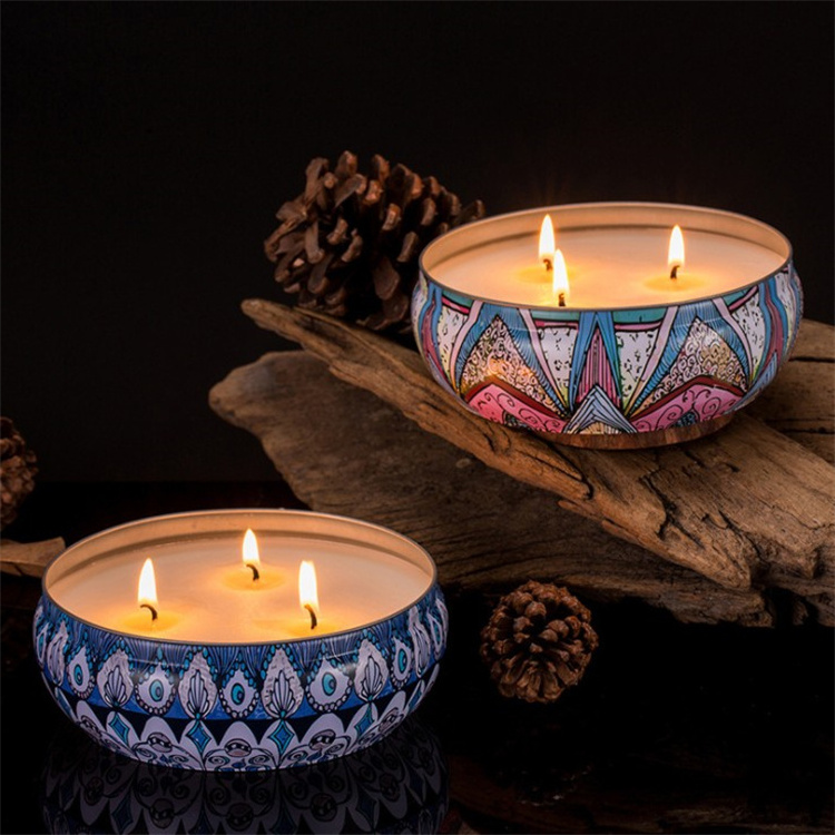 Factory wholesale Bohemian tin can luxury high quality soy wax 3 wick scented candle