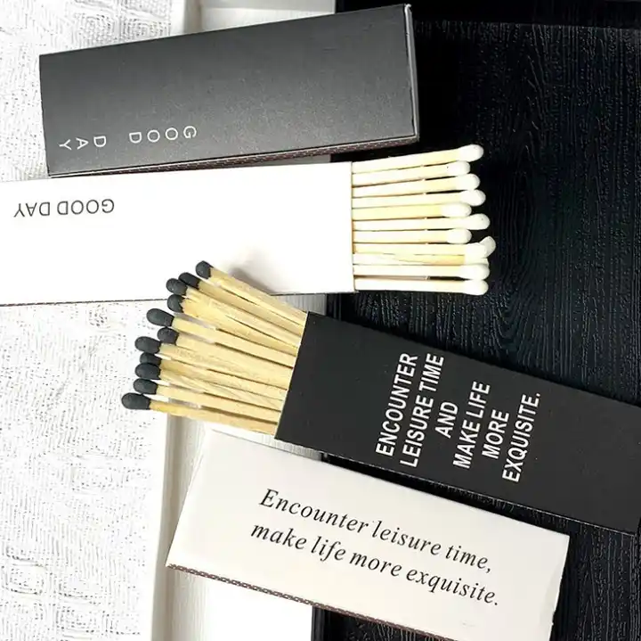 Custom logo long wooden matches in paper box Black Safety candle Matchsticks decorative Cigar matches