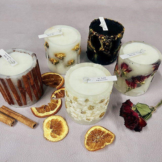 MuShuWu Wholesale DIY Dried Flower Healing 100% Soy Wax Scented Candle, Dried Flower Candle Private Label.