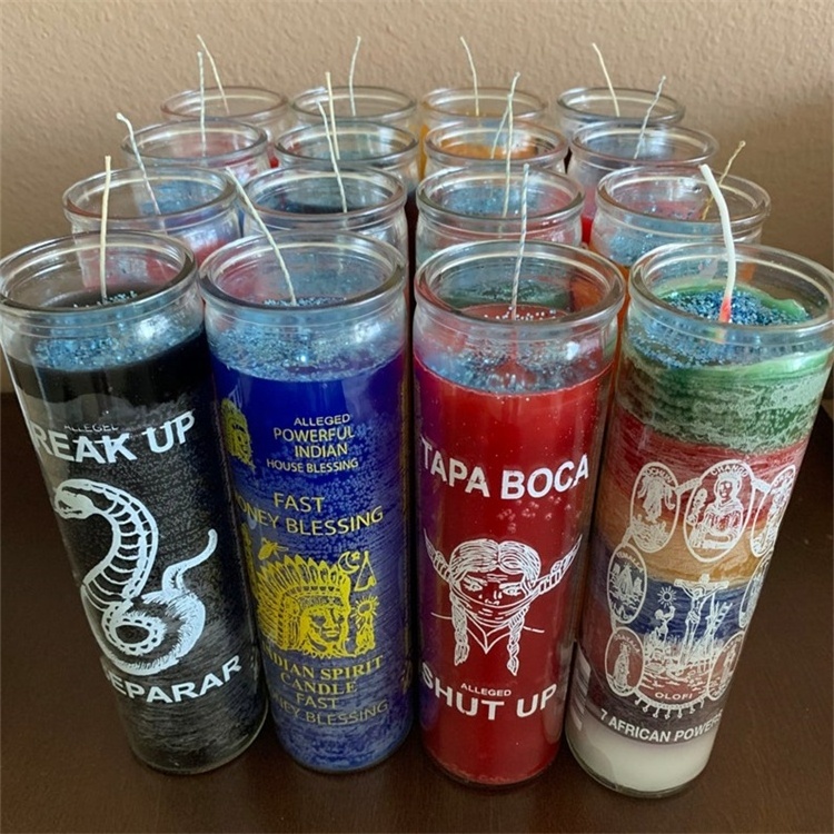 Wholesale  that provide energy and anointing in 7 day glass bottles blessed colored religious candles