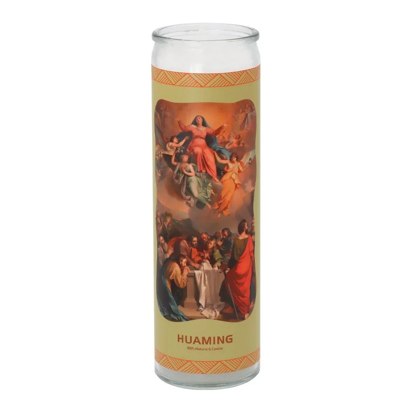 High Quality Wholesale Multi-colored Glass Fragrantless Religious 7 Day Vigil Prayer Church Sacrificial Candles