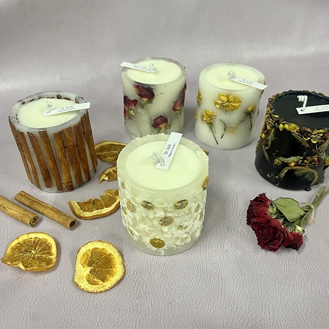 MuShuWu Wholesale DIY Dried Flower Healing 100% Soy Wax Scented Candle, Dried Flower Candle Private Label.