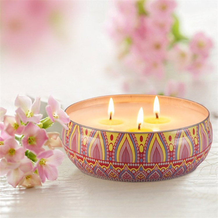 Factory wholesale Bohemian tin can luxury high quality soy wax 3 wick scented candle