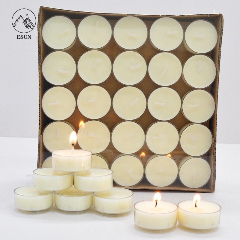 100 Pack Unscented Ivory Clear Cup Tea Light Candles for Dinner Wedding Party Spa Church Home Decor Tealight