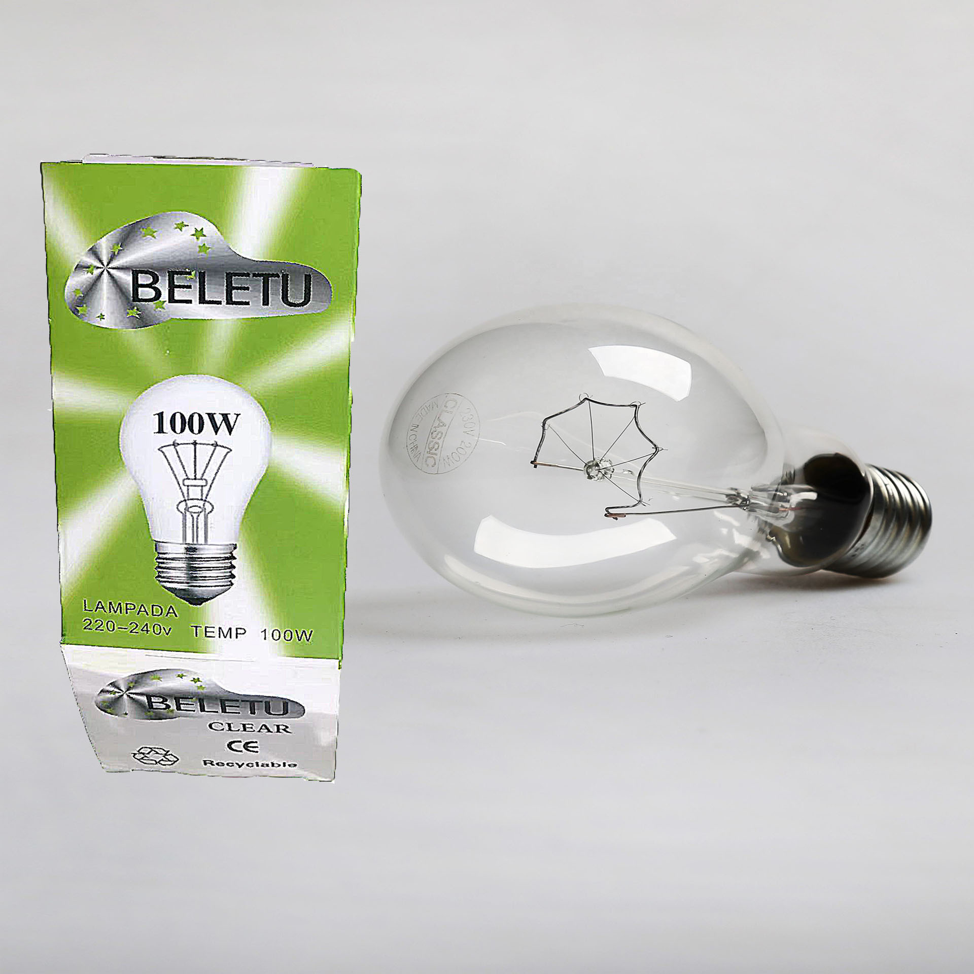 Manufacture  Hot Sale  A58  220V  100W  E27  finished product warehouse lighting incandescent  clear  bulb