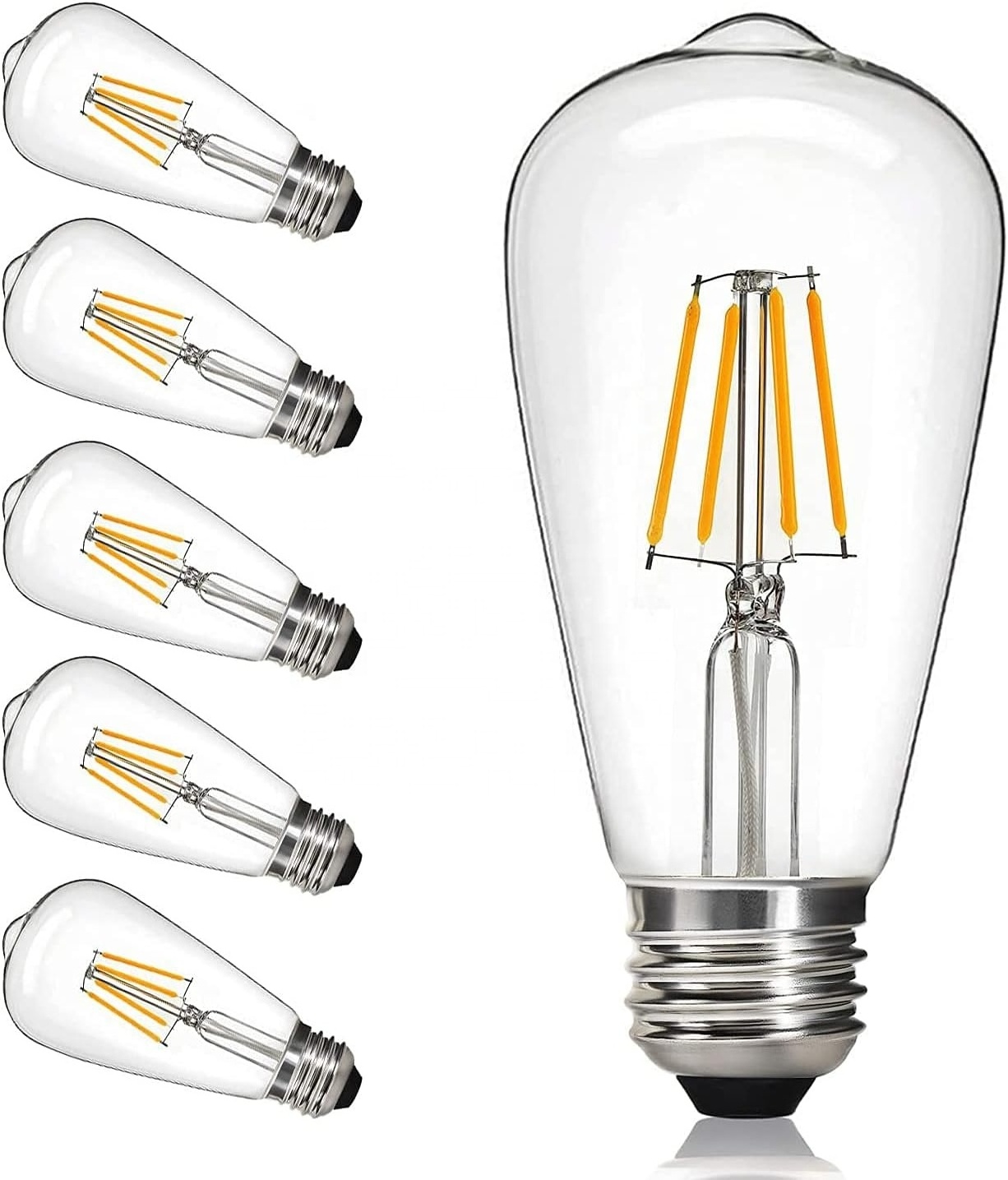 ST64 6 Watt LED Edison Light Bulbs 60W Equivalent 720LM  Filament Warm White E27 Vintage Clear Glass Light Bulb