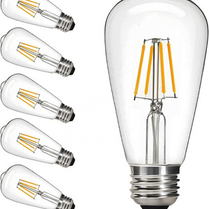 ST64 6 Watt LED Edison Light Bulbs 60W Equivalent 720LM  Filament Warm White E27 Vintage Clear Glass Light Bulb