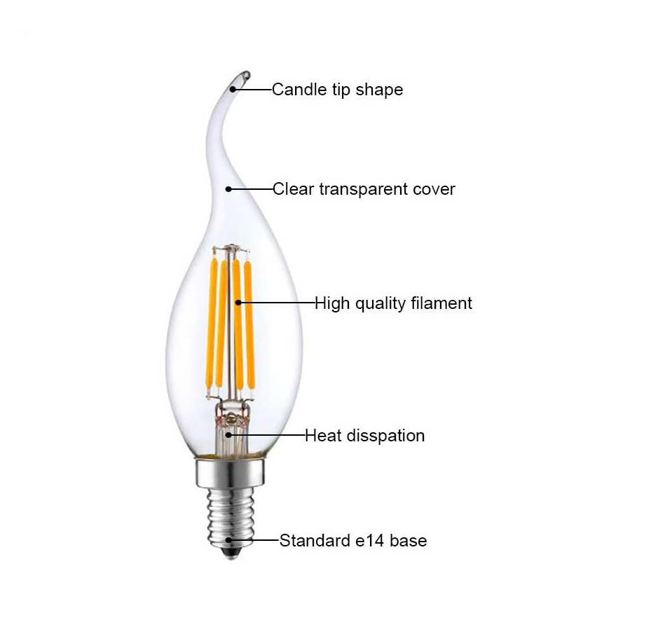 vintage LED Bulb Replaces 40 W Incandescent Bulb Warm White 2700 K LED Filament E14 C35 Filament Lamp for Chandeliers 4W