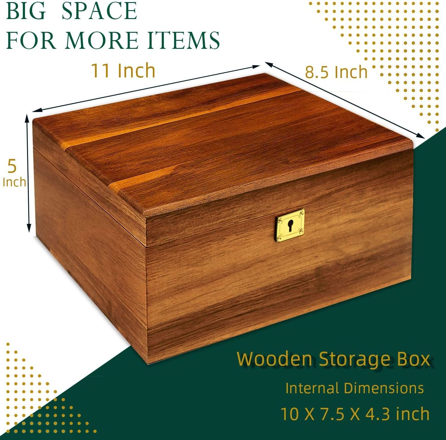 Large wooden storage box Decorative wooden box with hinged lid and locking key Premium keepsake box