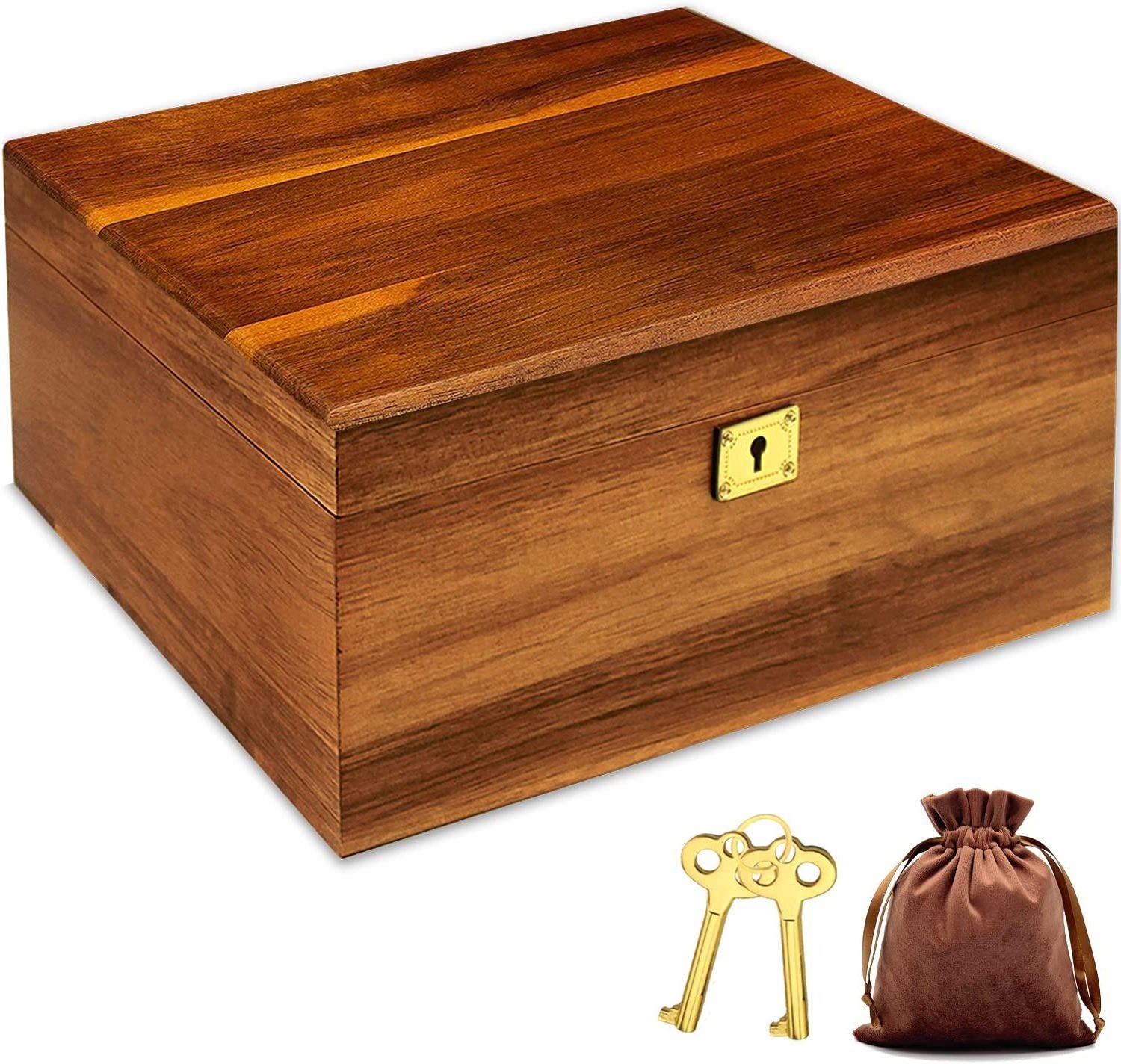 Large wooden storage box Decorative wooden box with hinged lid and locking key Premium keepsake box