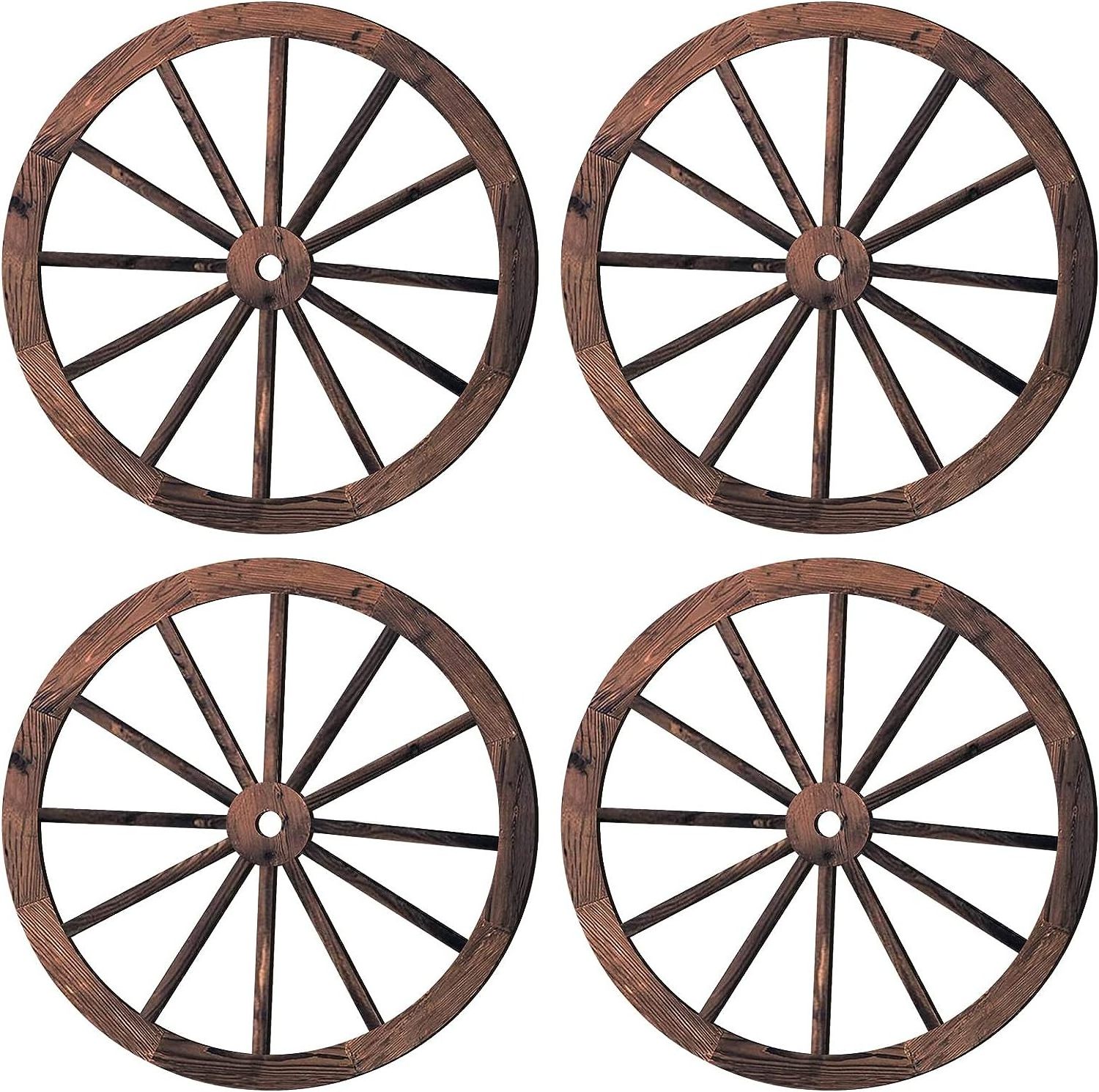 Wall Art Farmhouse Wagon Wheels Rustic Yard Decor 4 Pieces Wood Wagon Wheel Wall Decor 10 Inches Wooden Wagon Wheel for home