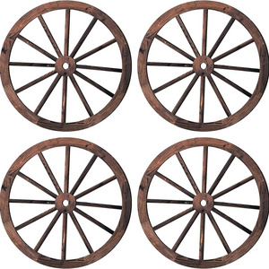 Wall Art Farmhouse Wagon Wheels Rustic Yard Decor 4 Pieces Wood Wagon Wheel Wall Decor 10 Inches Wooden Wagon Wheel for home