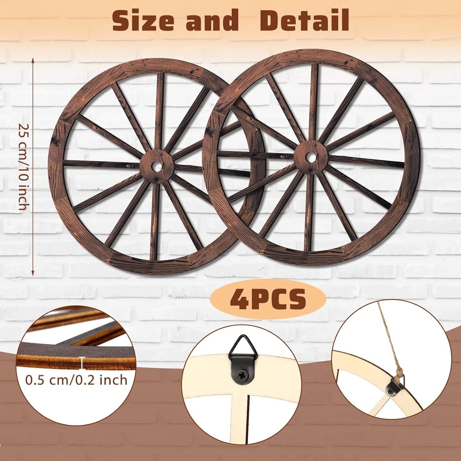 Wall Art Farmhouse Wagon Wheels Rustic Yard Decor 4 Pieces Wood Wagon Wheel Wall Decor 10 Inches Wooden Wagon Wheel for home