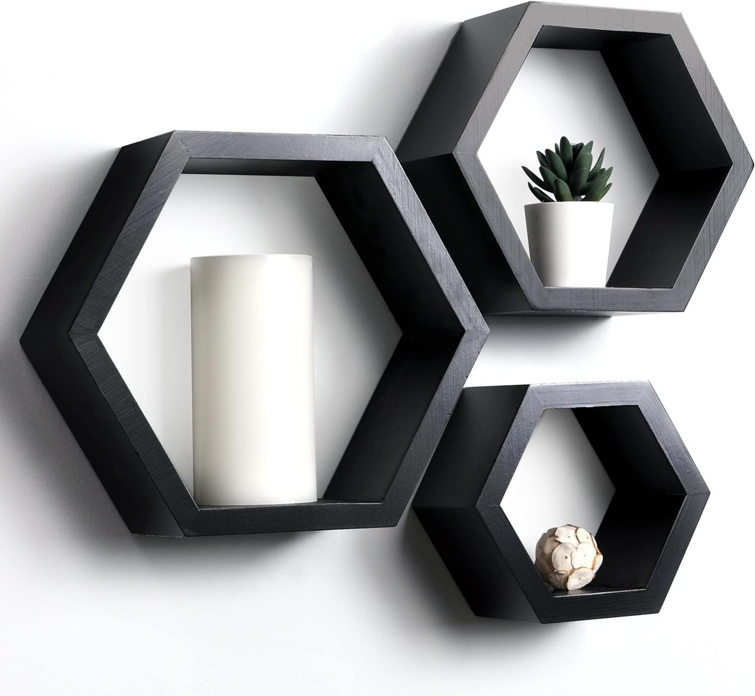 3 Pieces Pine Wood Hexagon Shelves Wooden Honeycomb Shelves Wall Wooden Shelf For Living Room Bedroom Decor