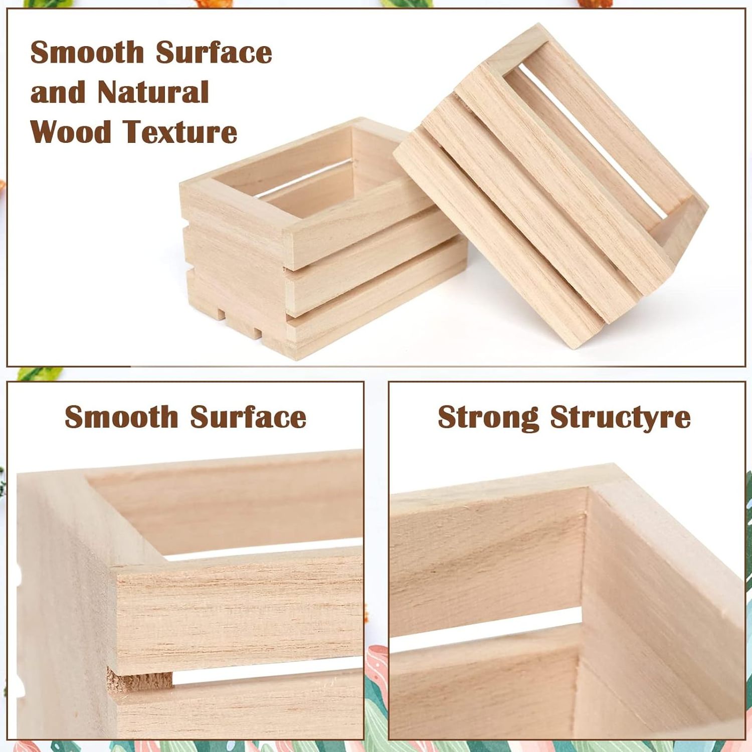 Mini Rustic Wooden Crates Decorative Unfinished Wood Storage Box for Wood Crafts Boxes