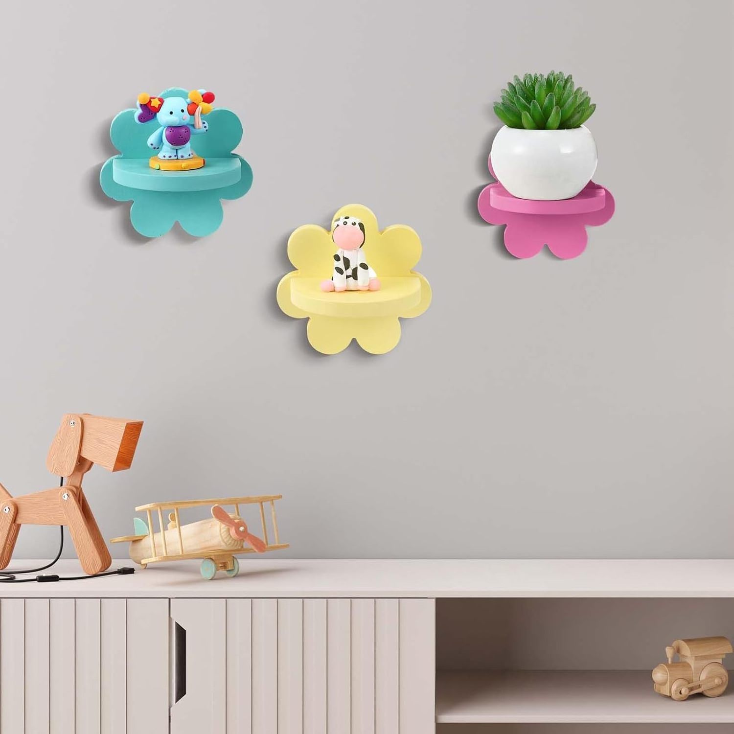 3 Pcs Daisy Flower Plant Wall Shelf Cute Small Nursery Floating Shelves Hanging Shelf for Girls Bedroom